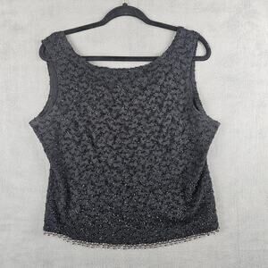 Whimsigoth Black Beaded Trim Tank Top 1X Gothic Holiday Witchy Dark Glam